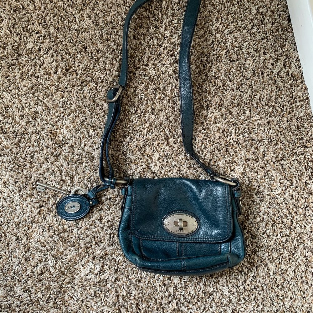 Small Blue Leather Crossbody Bag by Fossil